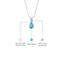 White gold descriptive image of march birthstone pear shaped swiss blue topaz and diamond pendant
