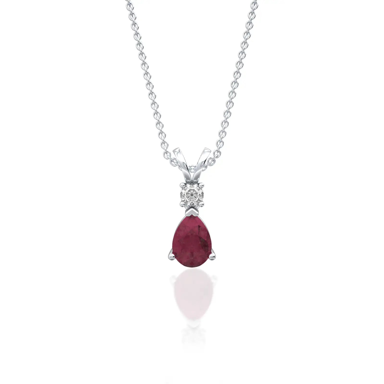 White gold january birthstone pear shaped garnet and diamond pendant