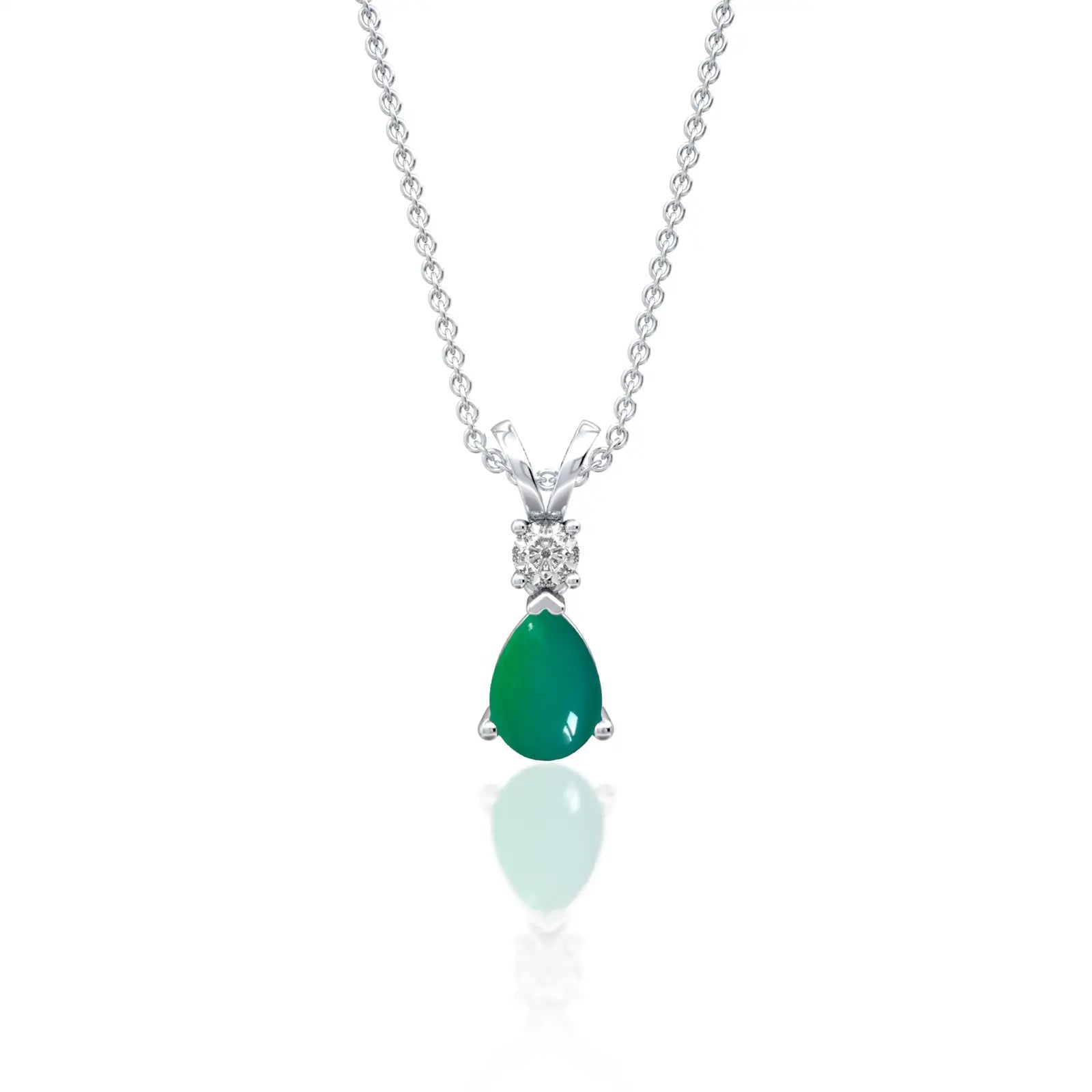 May birthstone pear shaped green agate and diamond pendant