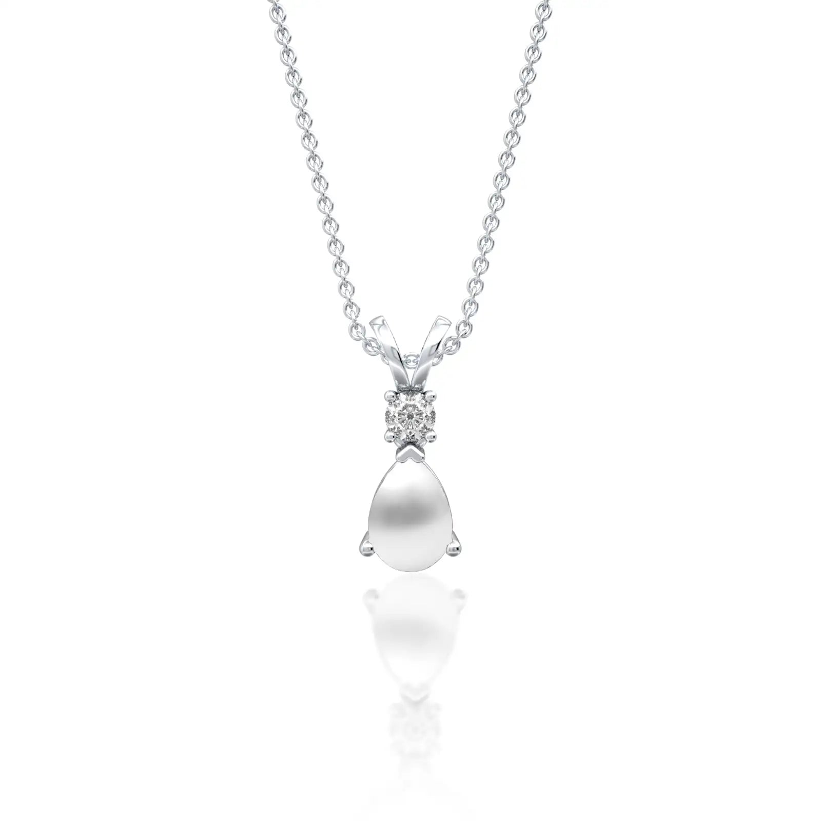 June birthstone pear shaped mother of pearl and diamond pendant
