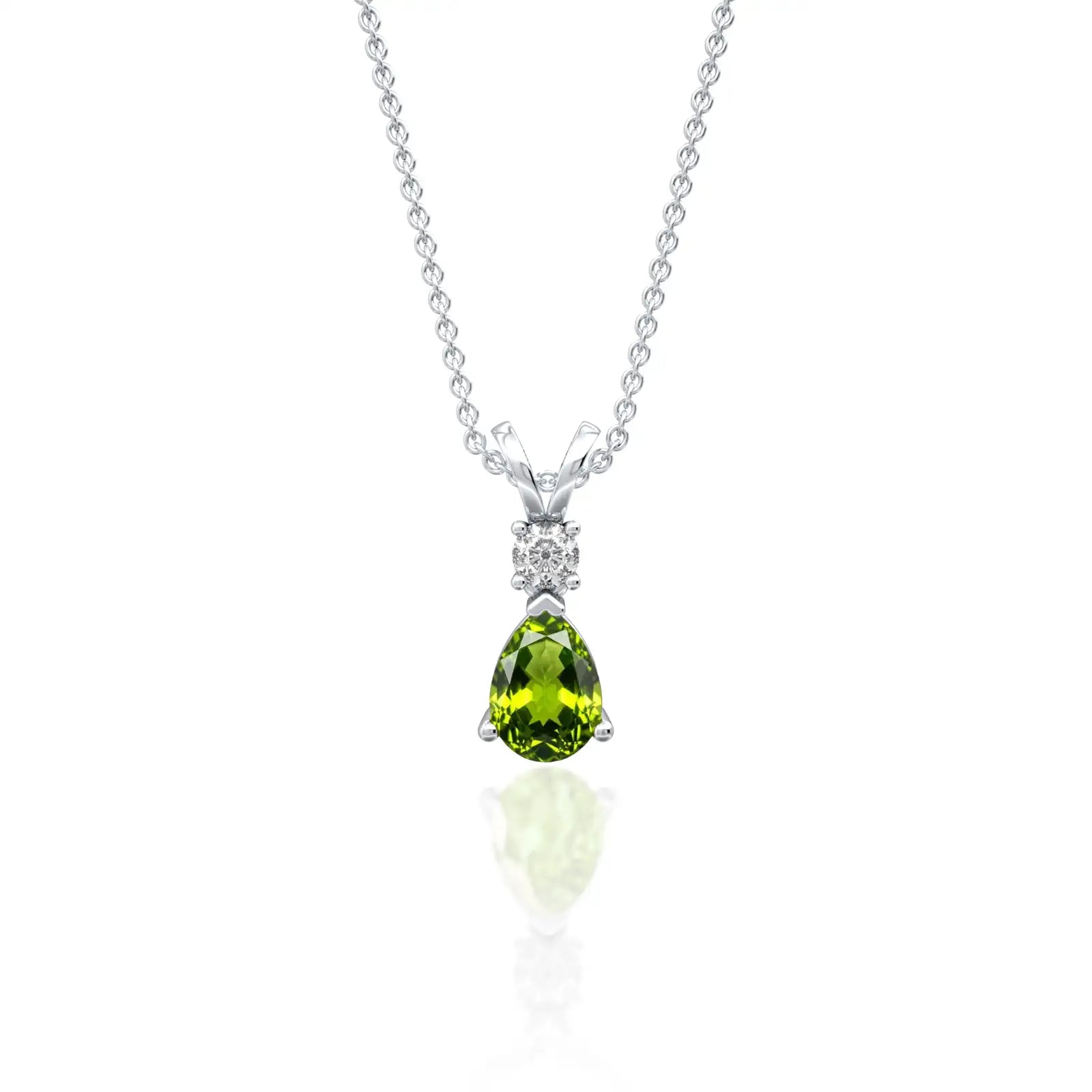 Stylish august birthstone pear-shaped peridot and diamond pendant