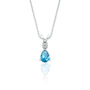 March birthstone pear shaped swiss blue topaz and diamond pendant