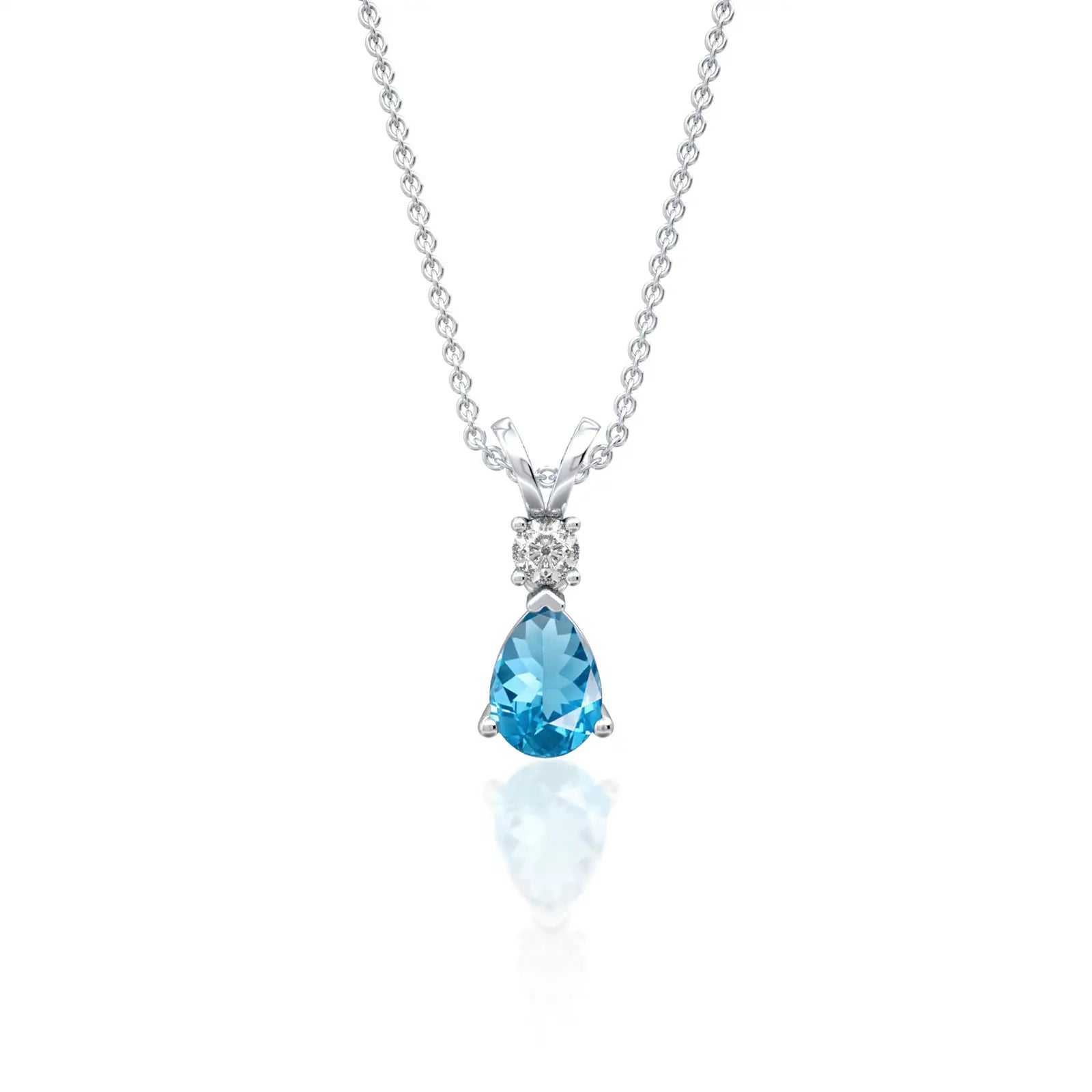 March birthstone pear shaped swiss blue topaz and diamond pendant