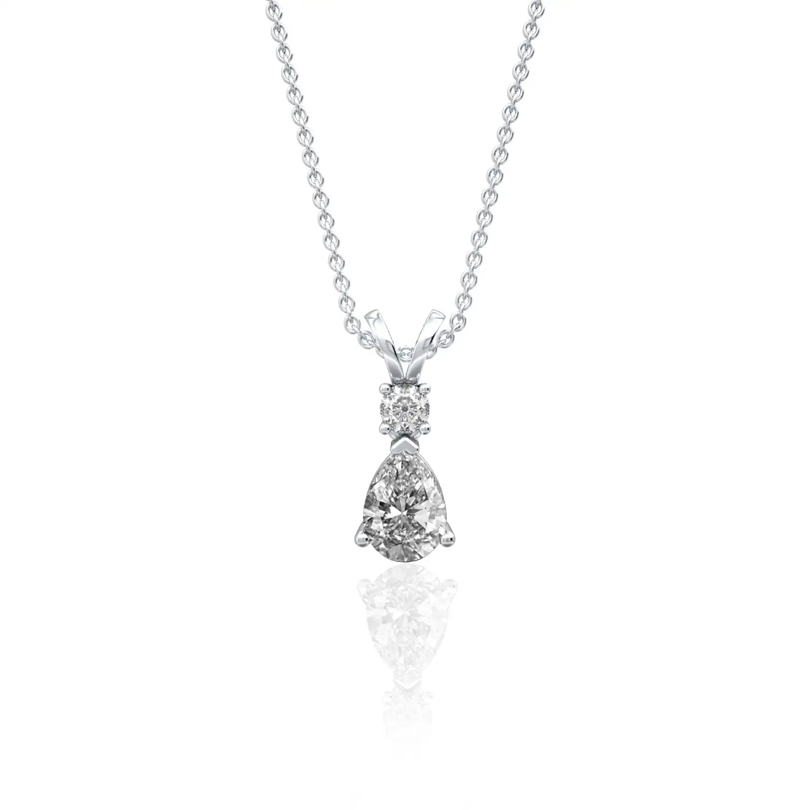 April birthstone pear shaped white topaz and diamond pendant
