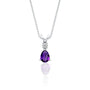 February birthstone pear shaped amethyst and diamond pendant