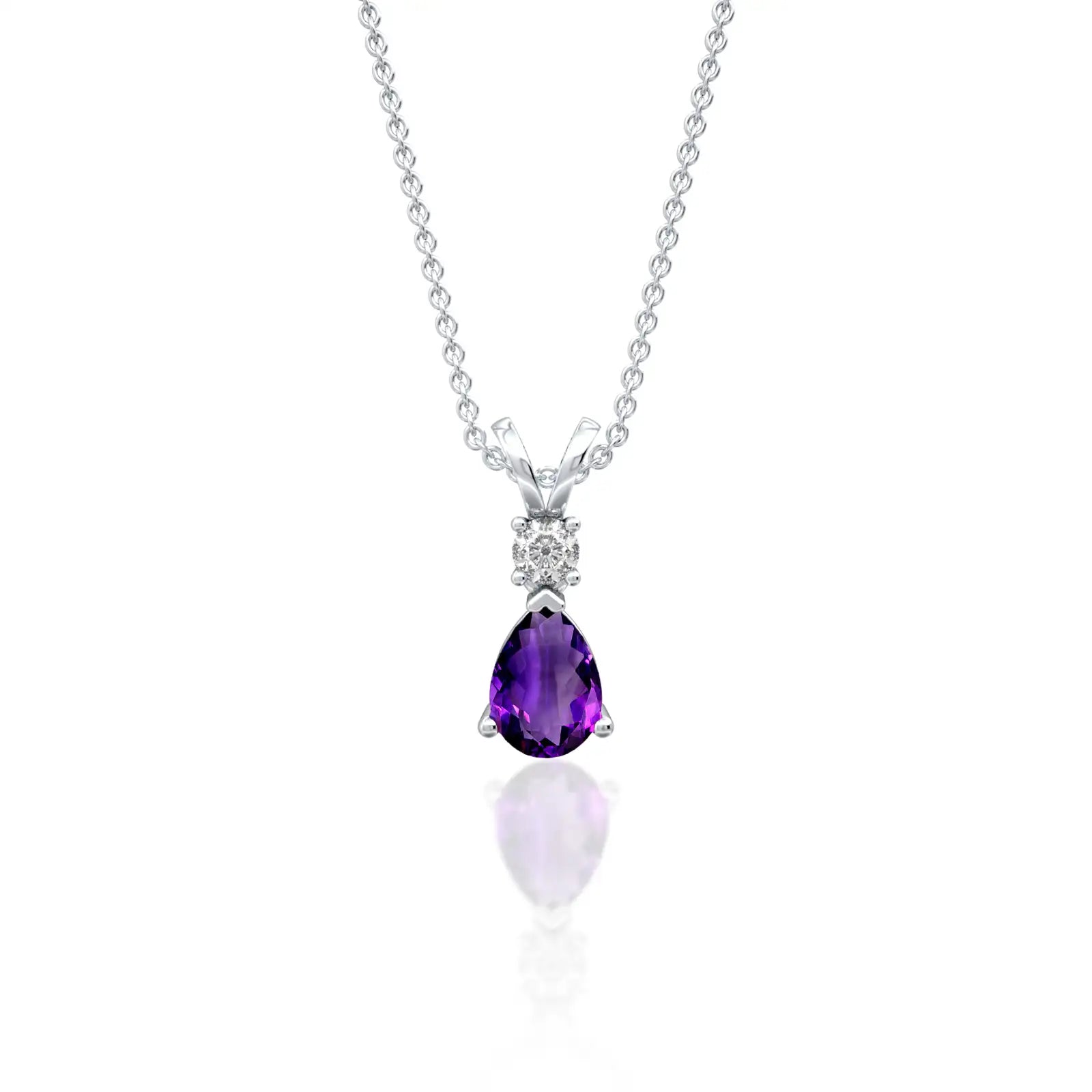 February birthstone pear shaped amethyst and diamond pendant