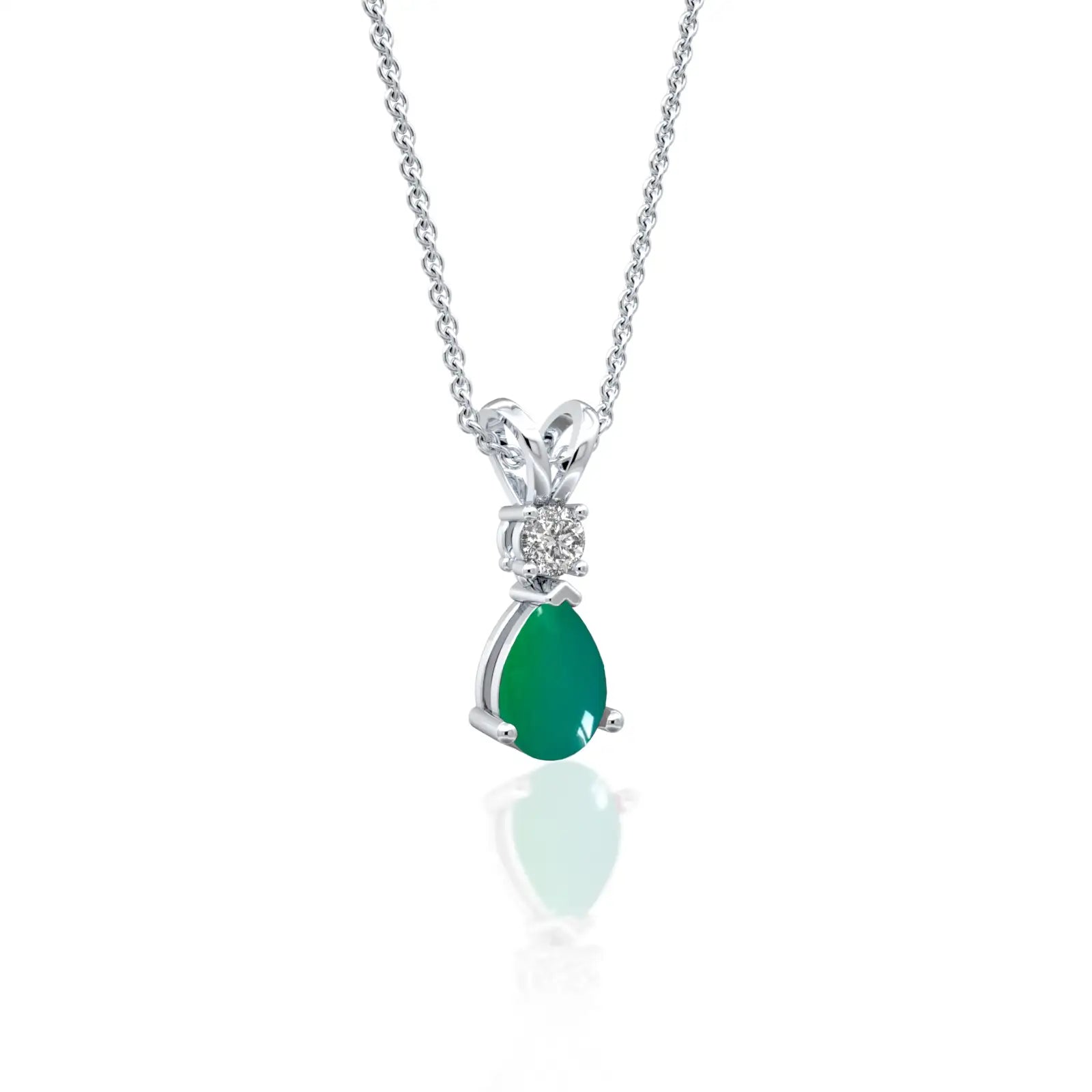 Unique may birthstone pear shaped green agate and diamond pendant
