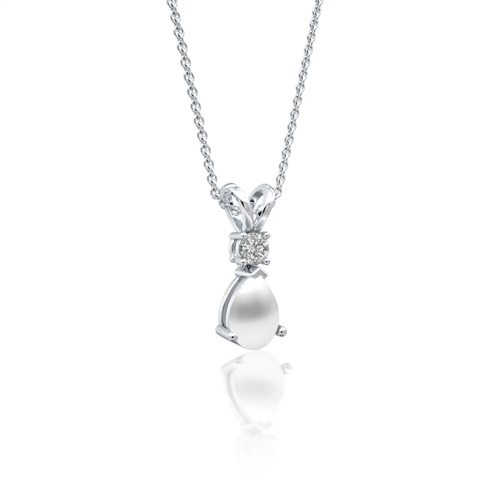Fortune june birthstone pear shaped mother of pearl and diamond pendant