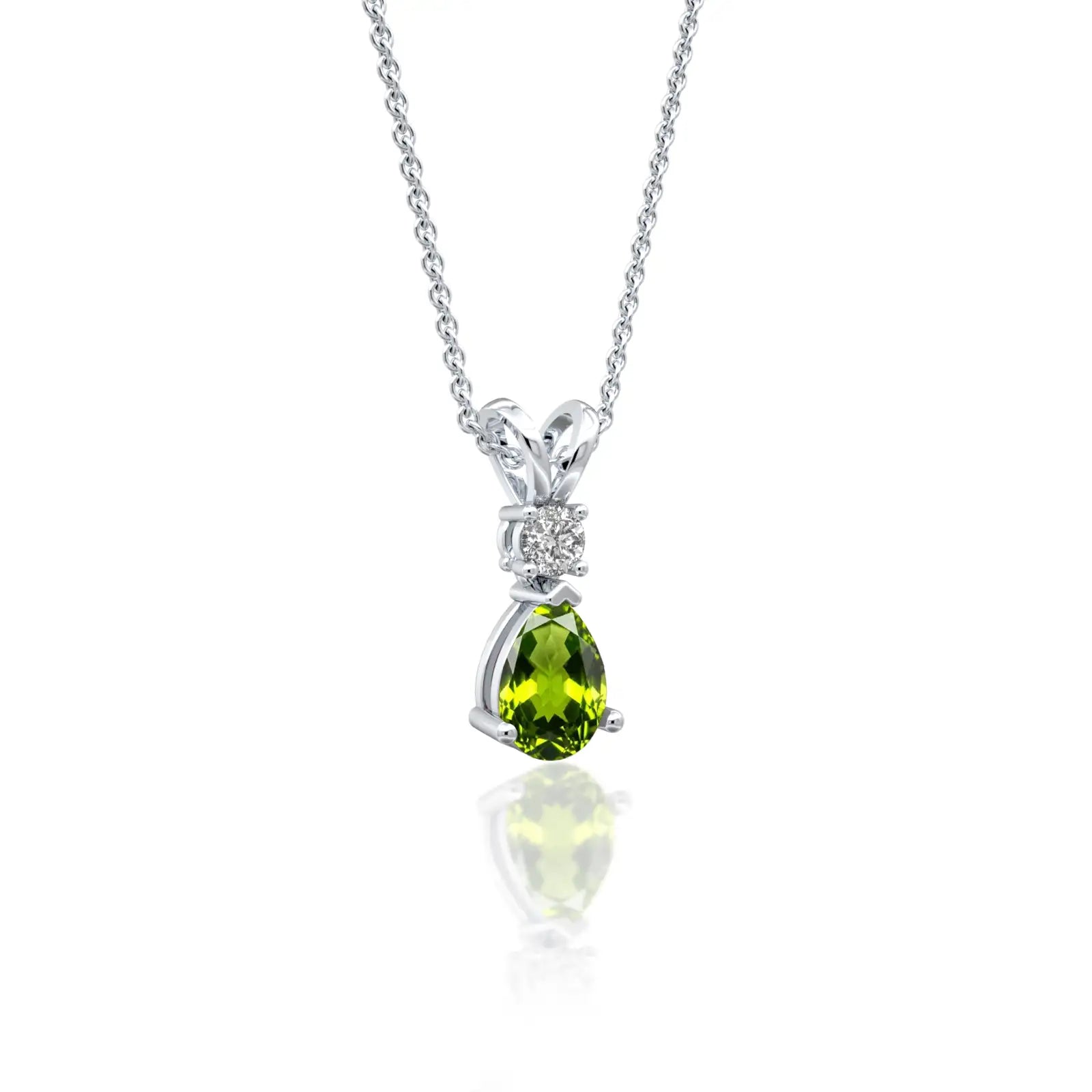 Trendy august birthstone pear-shaped peridot and diamond pendant