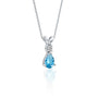 White gold march birthstone pear shaped swiss blue topaz and diamond pendant