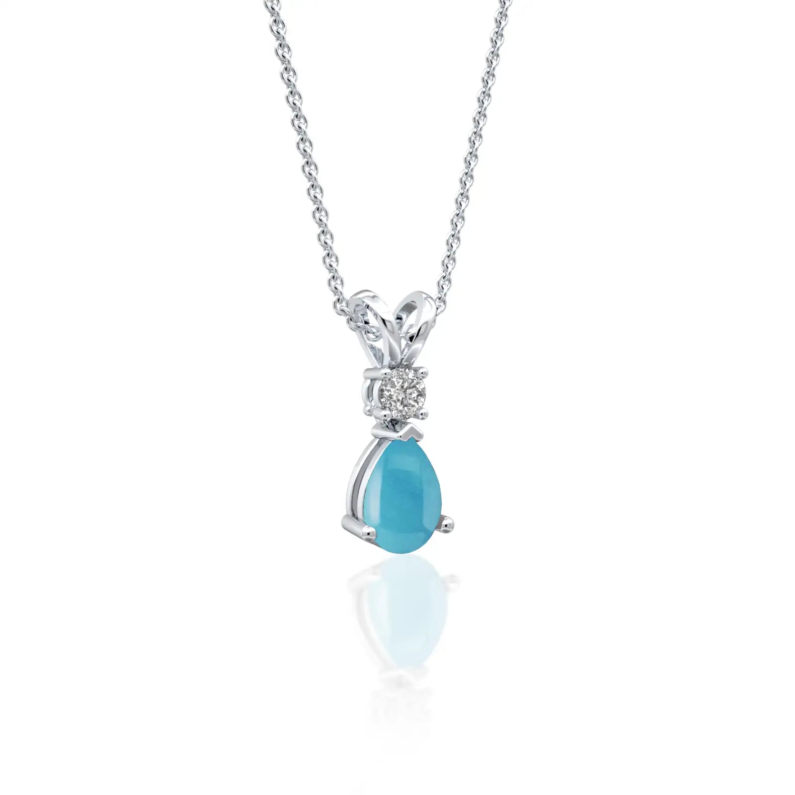 Azure elegance december birthstone pear-shaped turquoise and diamond pendant