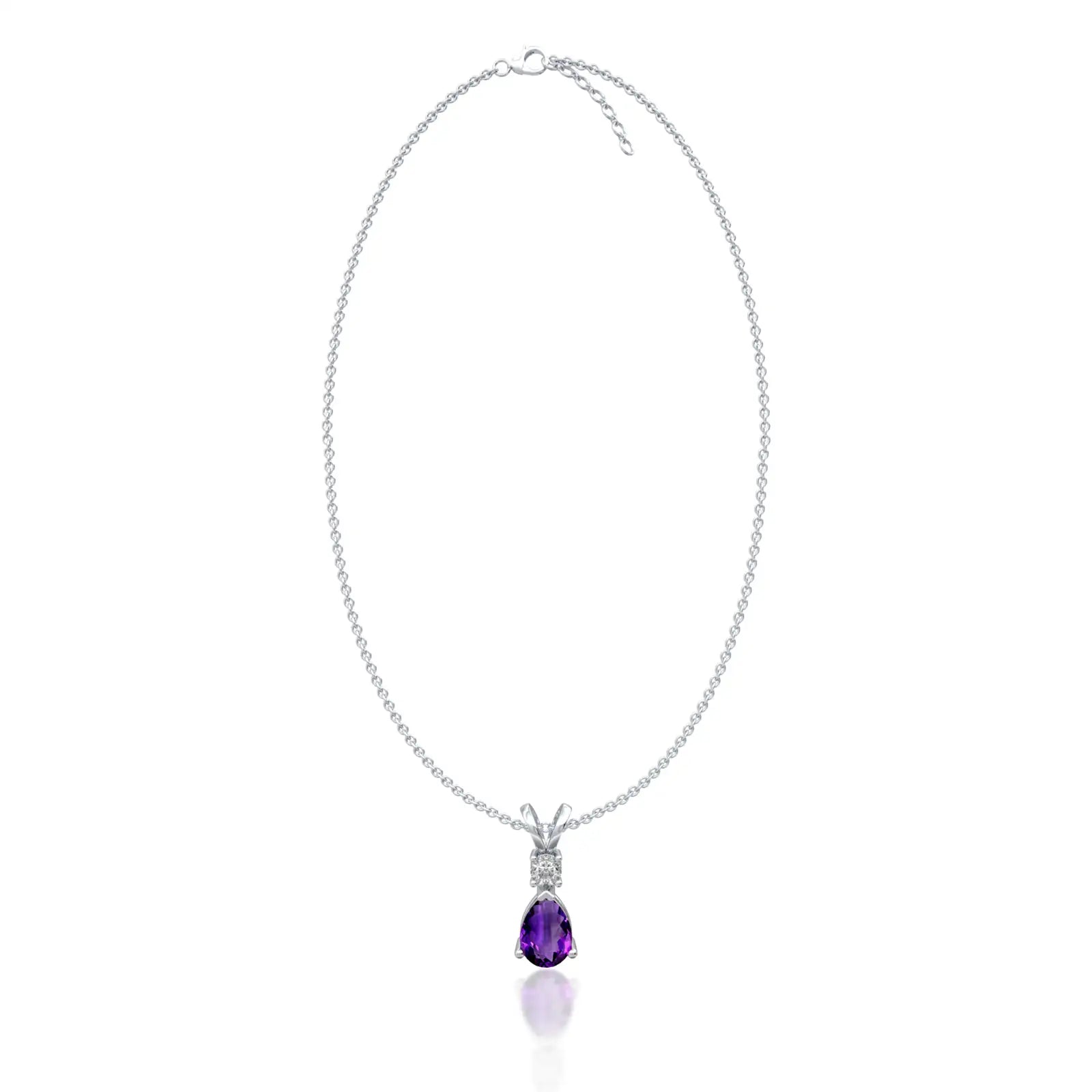 Trendy february birthstone pear shaped amethyst and diamond pendant