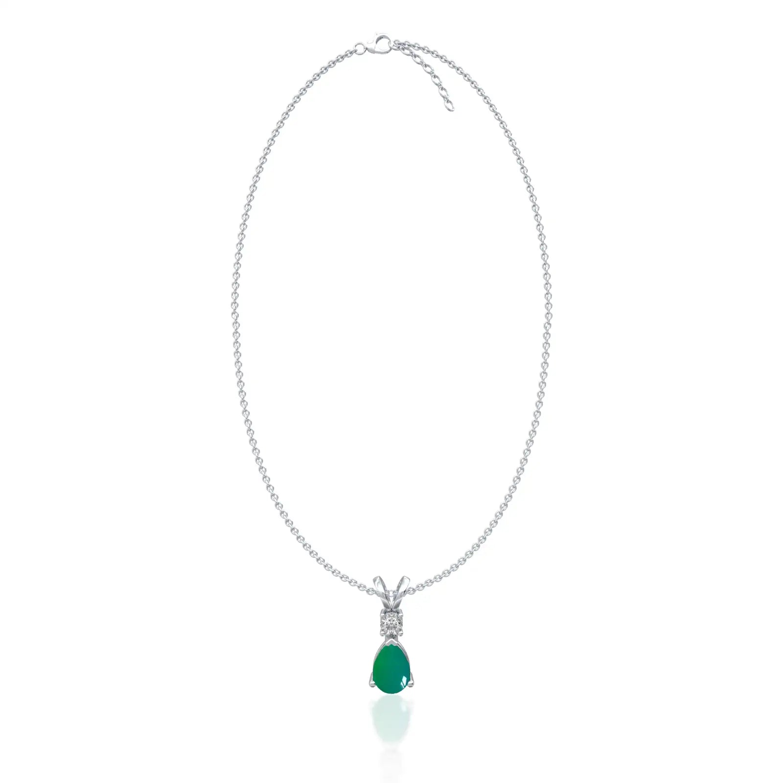 Trendy may birthstone pear shaped green agate and diamond pendant