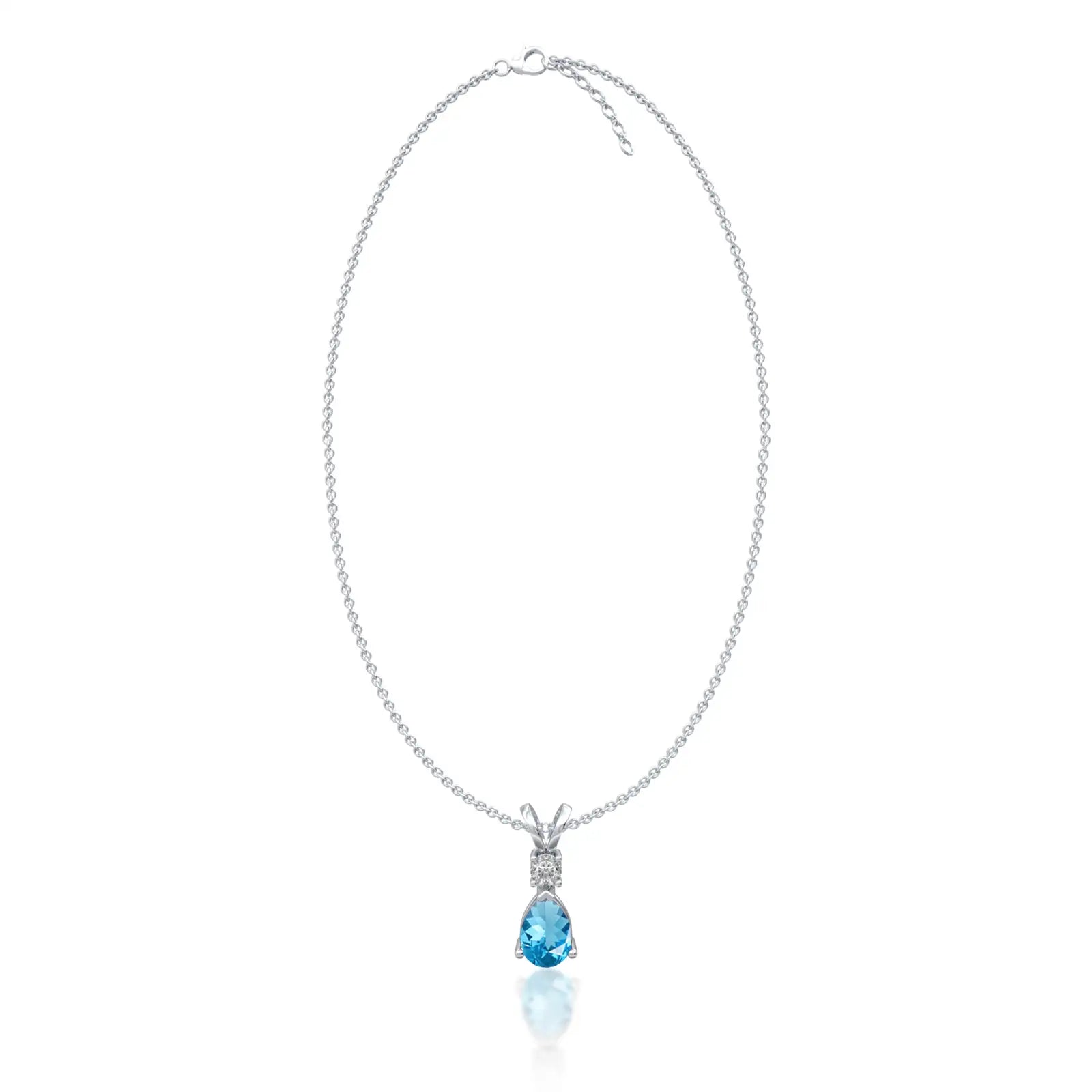 Unique march birthstone pear shaped swiss blue topaz and diamond pendant
