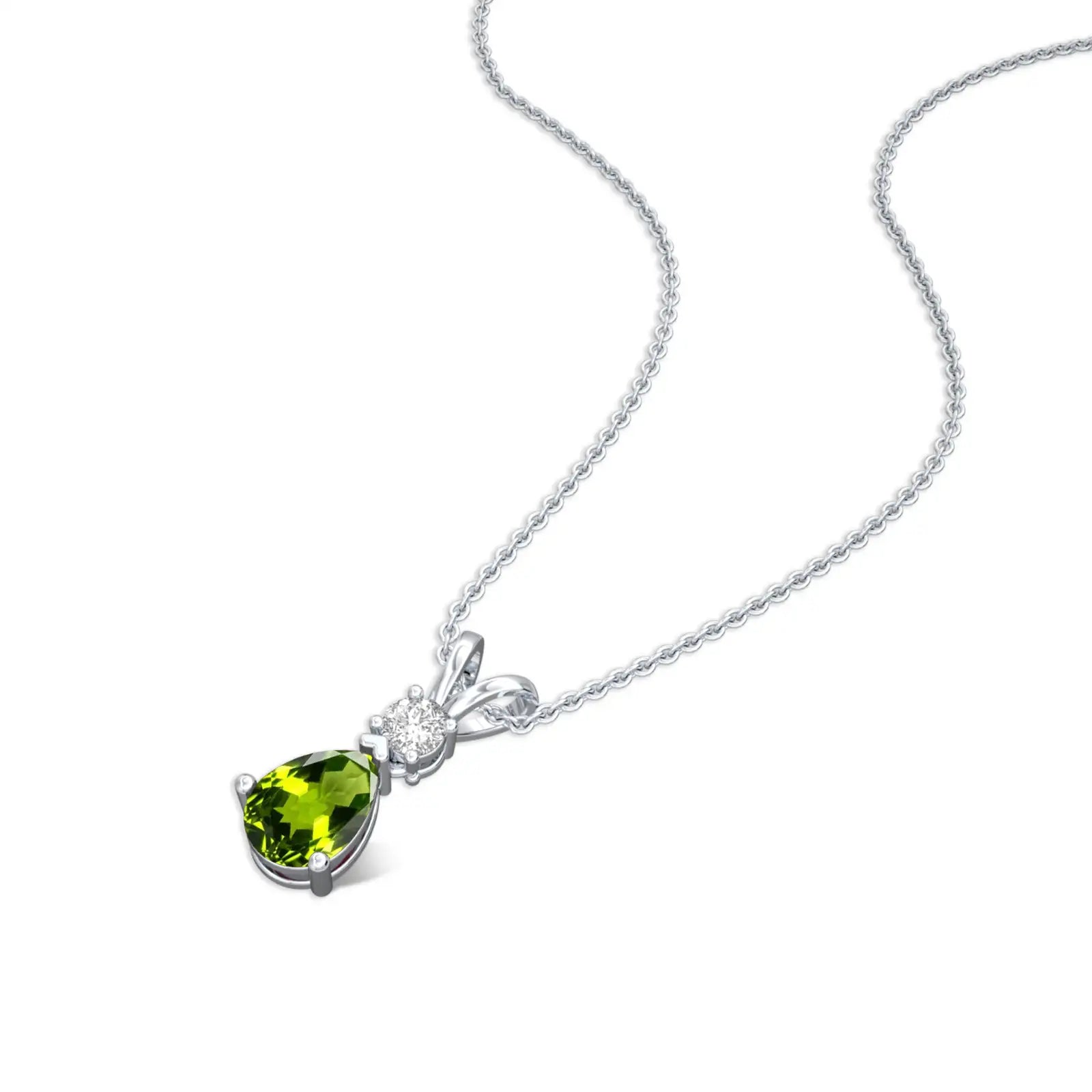 Elegant august birthstone pear-shaped peridot and diamond pendant