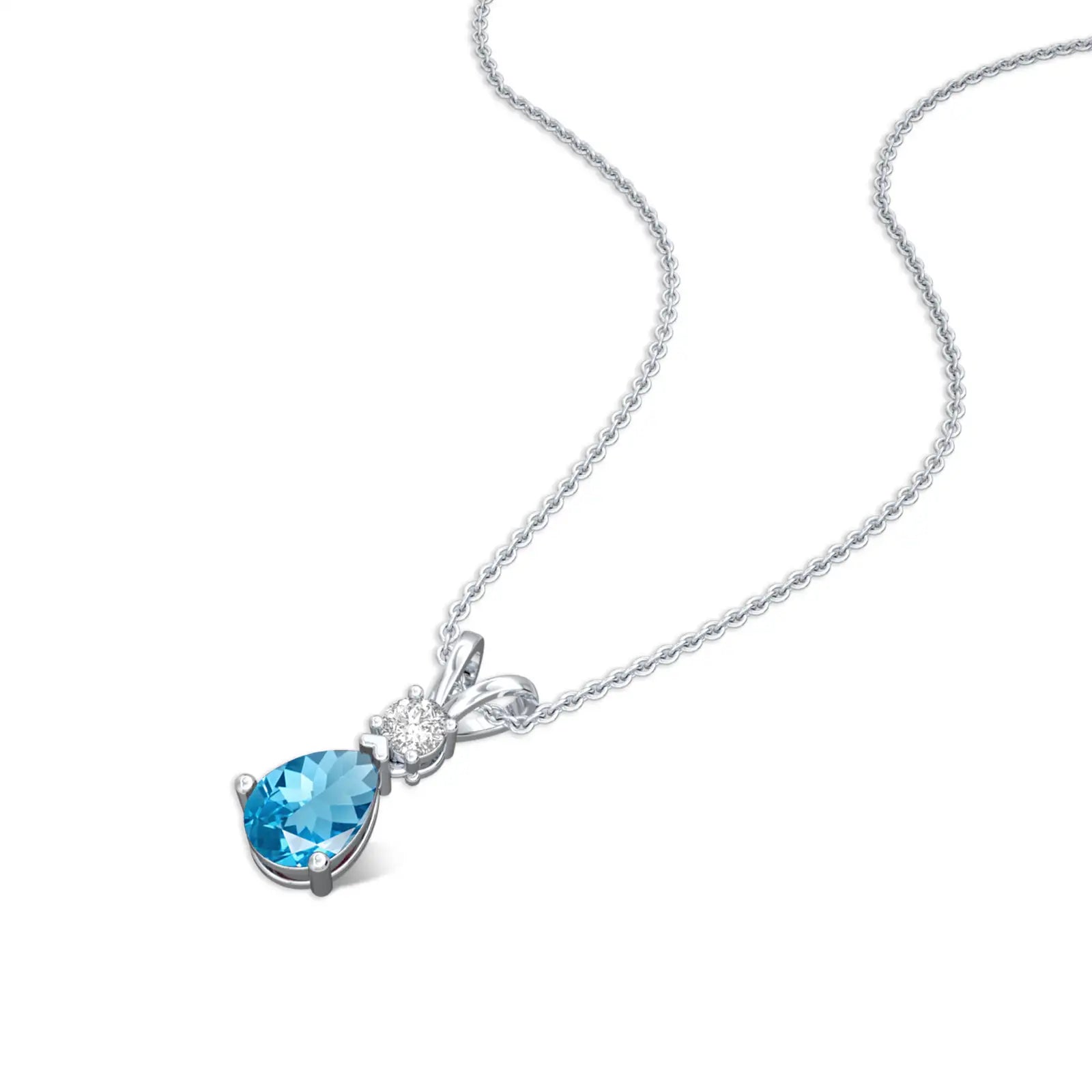 March birthstone pear shaped swiss blue topaz and diamond pendant for girls
