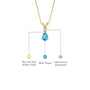 Yellow gold descriptive image of march birthstone pear shaped swiss blue topaz and diamond pendant