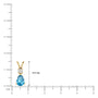 Yellow gold scale image of march birthstone pear shaped swiss blue topaz and diamond pendant