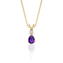 Yellow gold  february birthstone pear shaped amethyst and diamond pendant