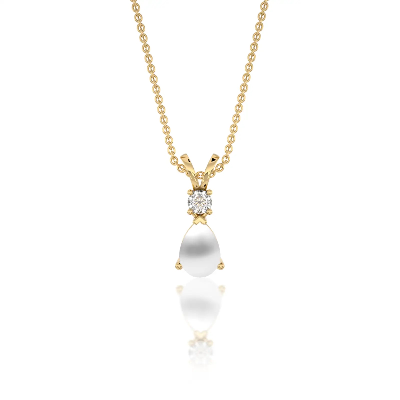 Yellow gold fortune june birthstone pear shaped mother of pearl and diamond pendant