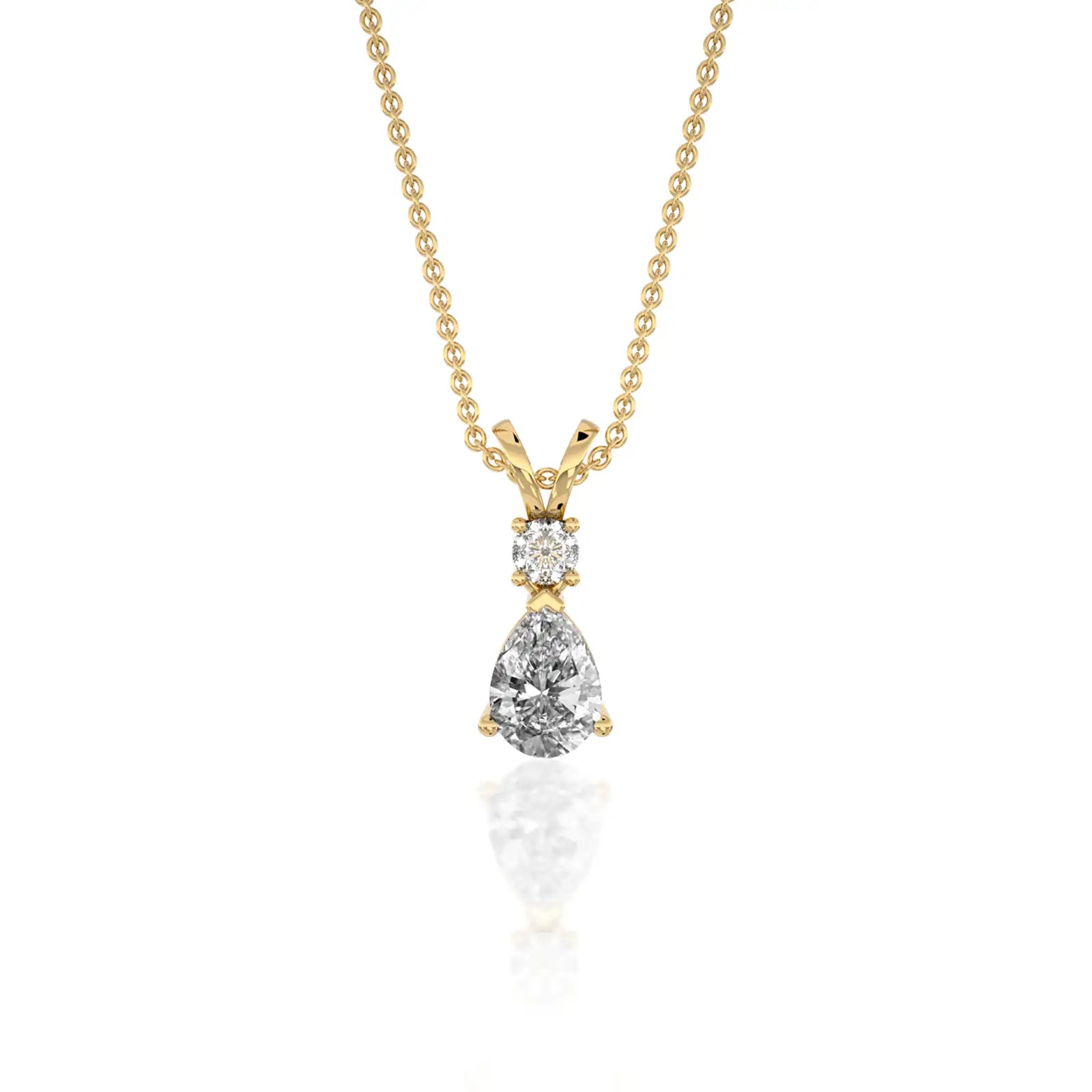 Yellow gold april birthstone pear shaped white topaz and diamond pendant