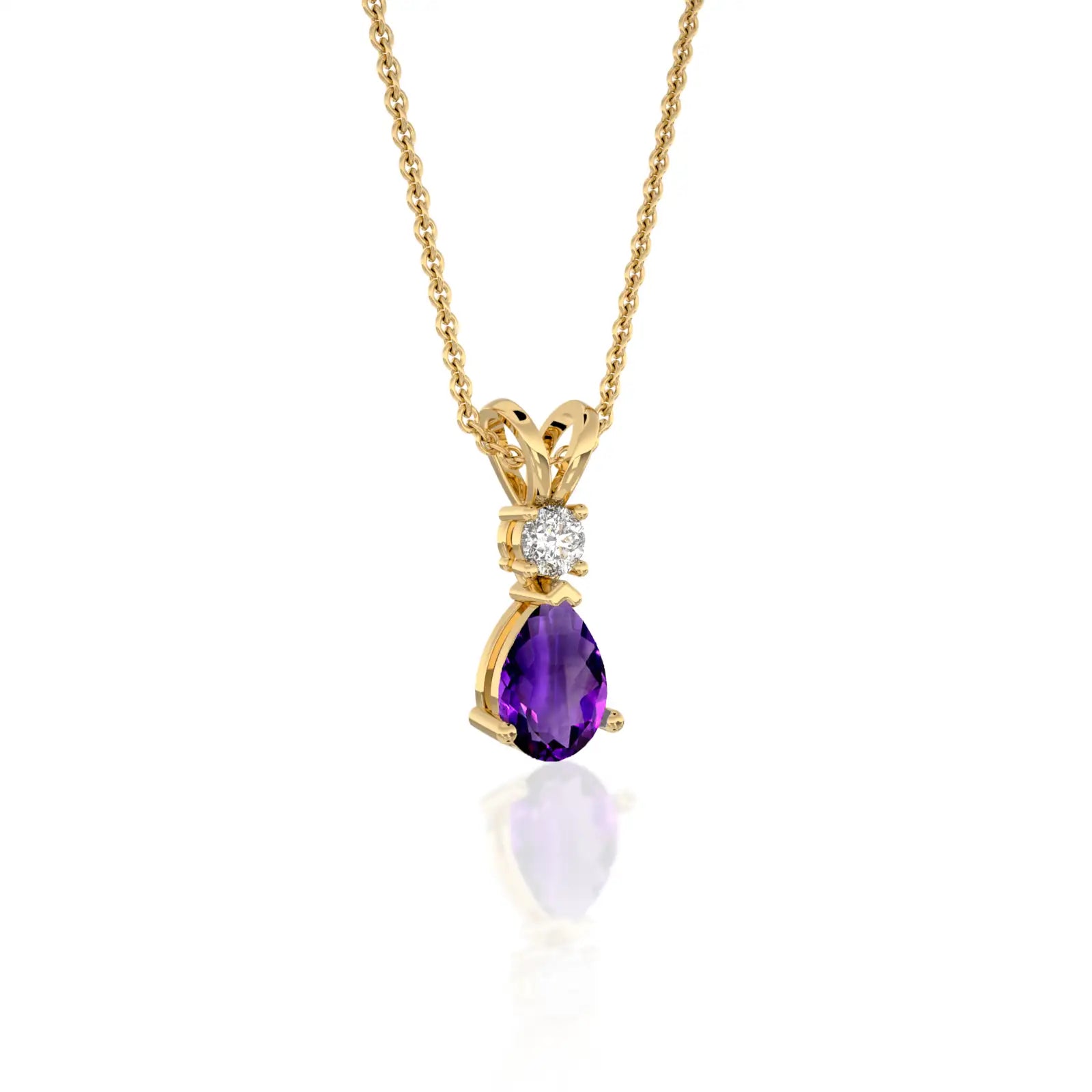 Stylish february birthstone pear shaped amethyst and diamond pendant