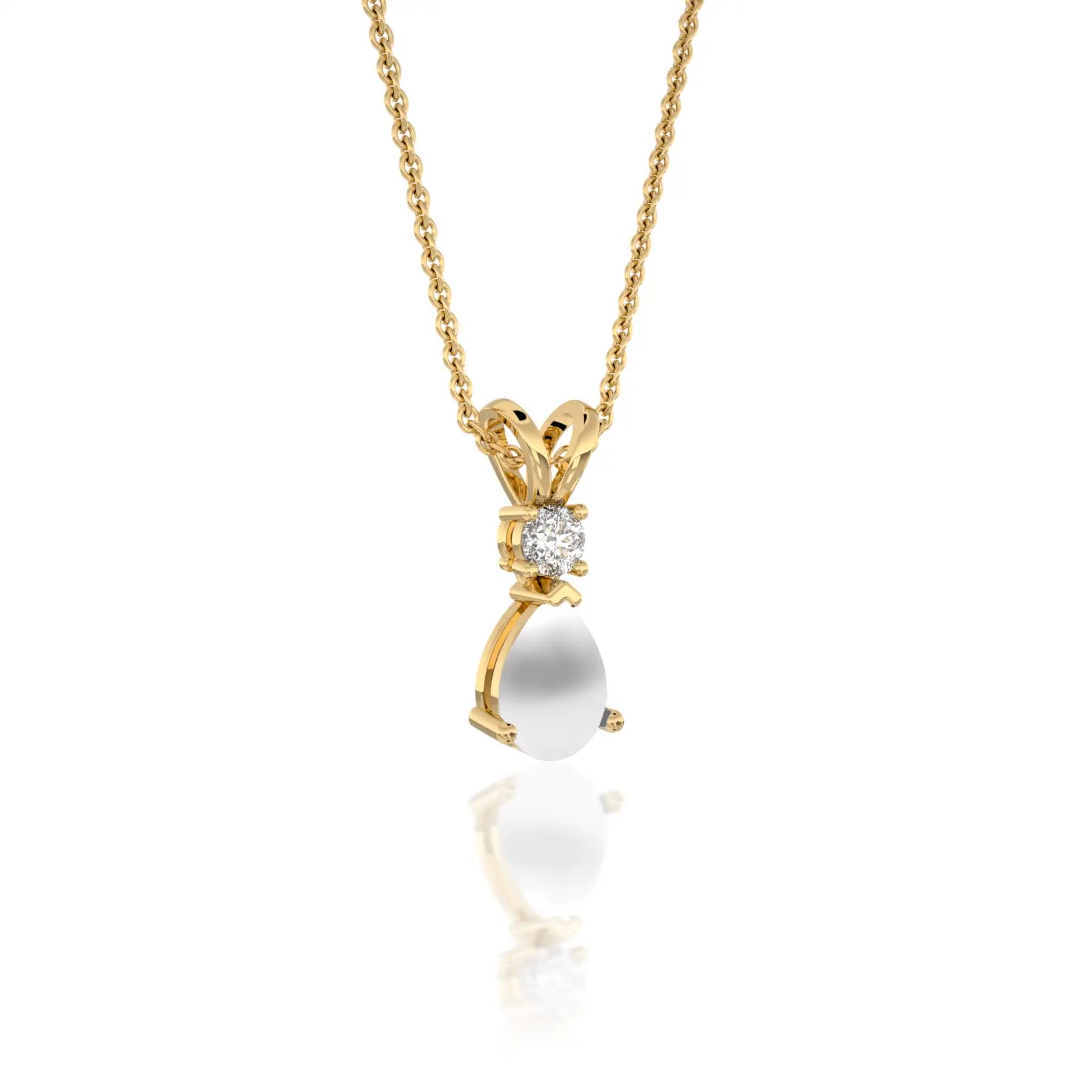 Trendy june birthstone pear shaped mother of pearl and diamond pendant