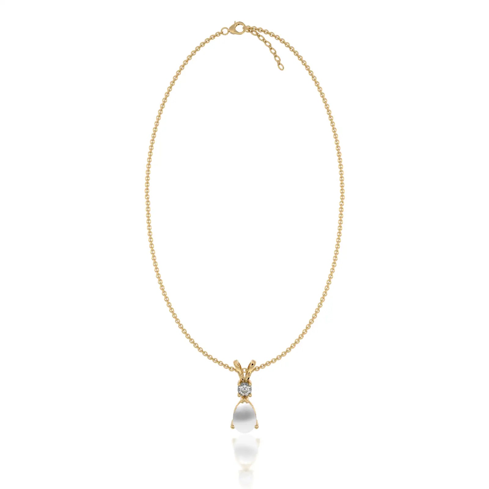Fancy june birthstone pear shaped mother of pearl and diamond pendant
