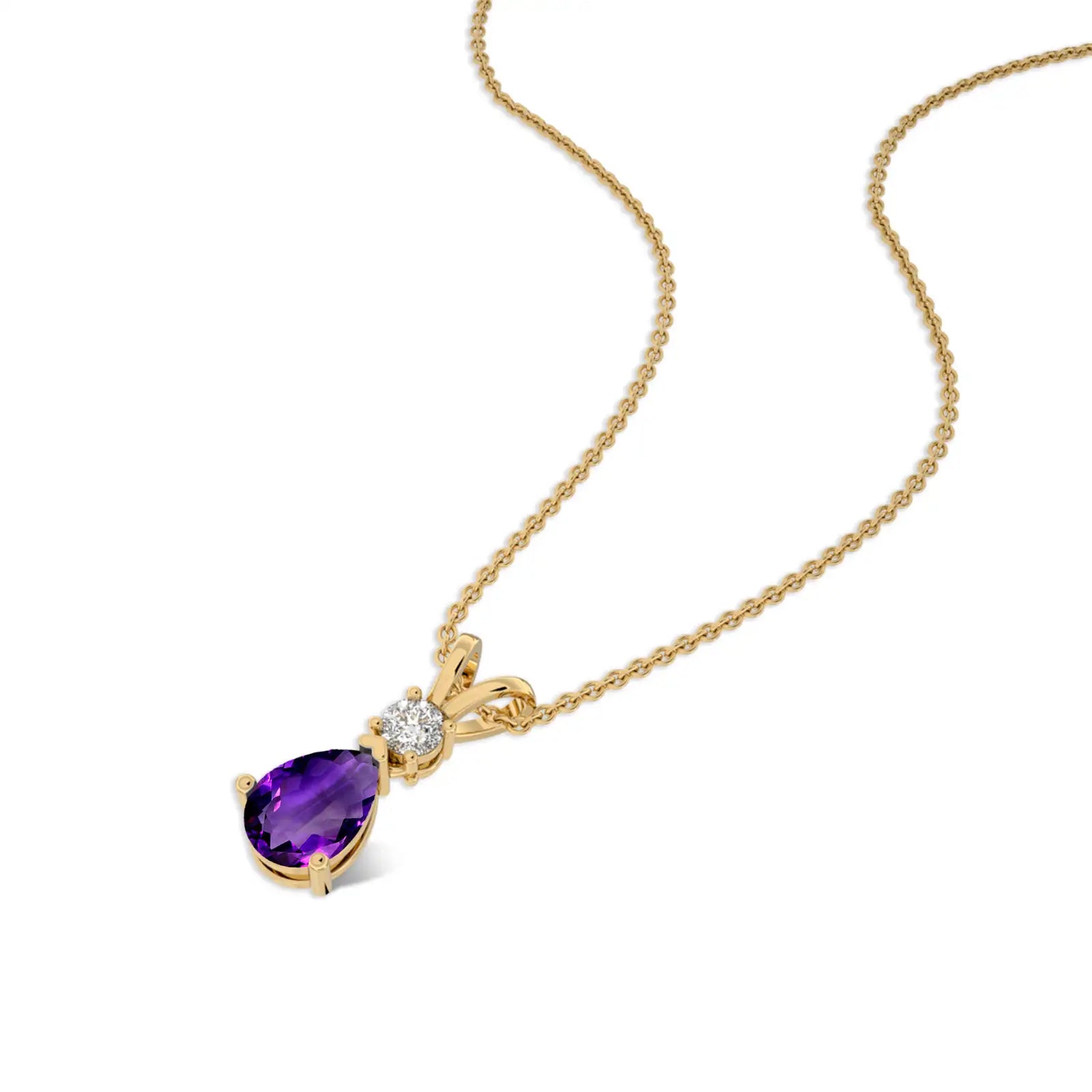 Girls wear february birthstone pear shaped amethyst and diamond pendant