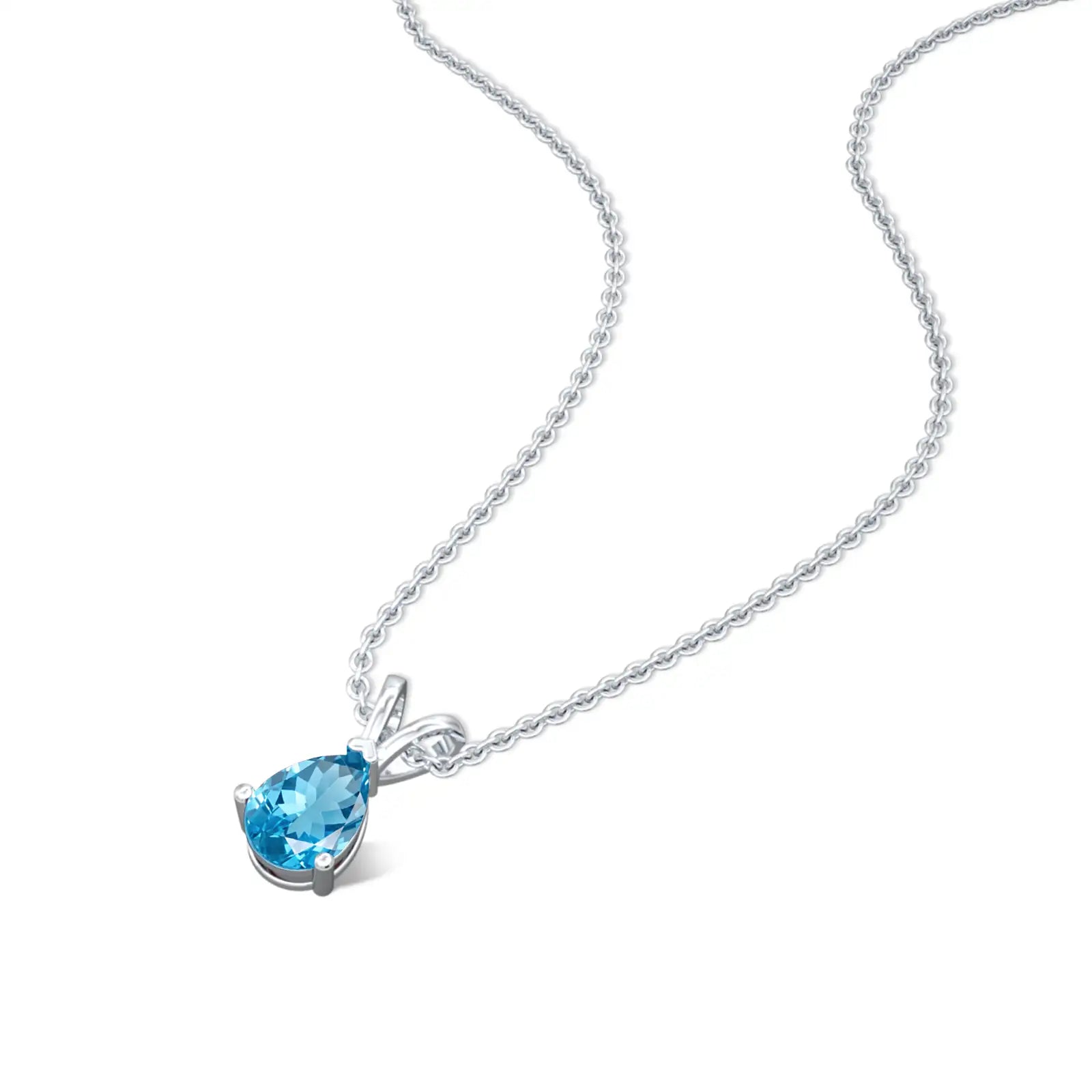 Trendy white gold march birthstone classic swiss blue topaz drop pendant