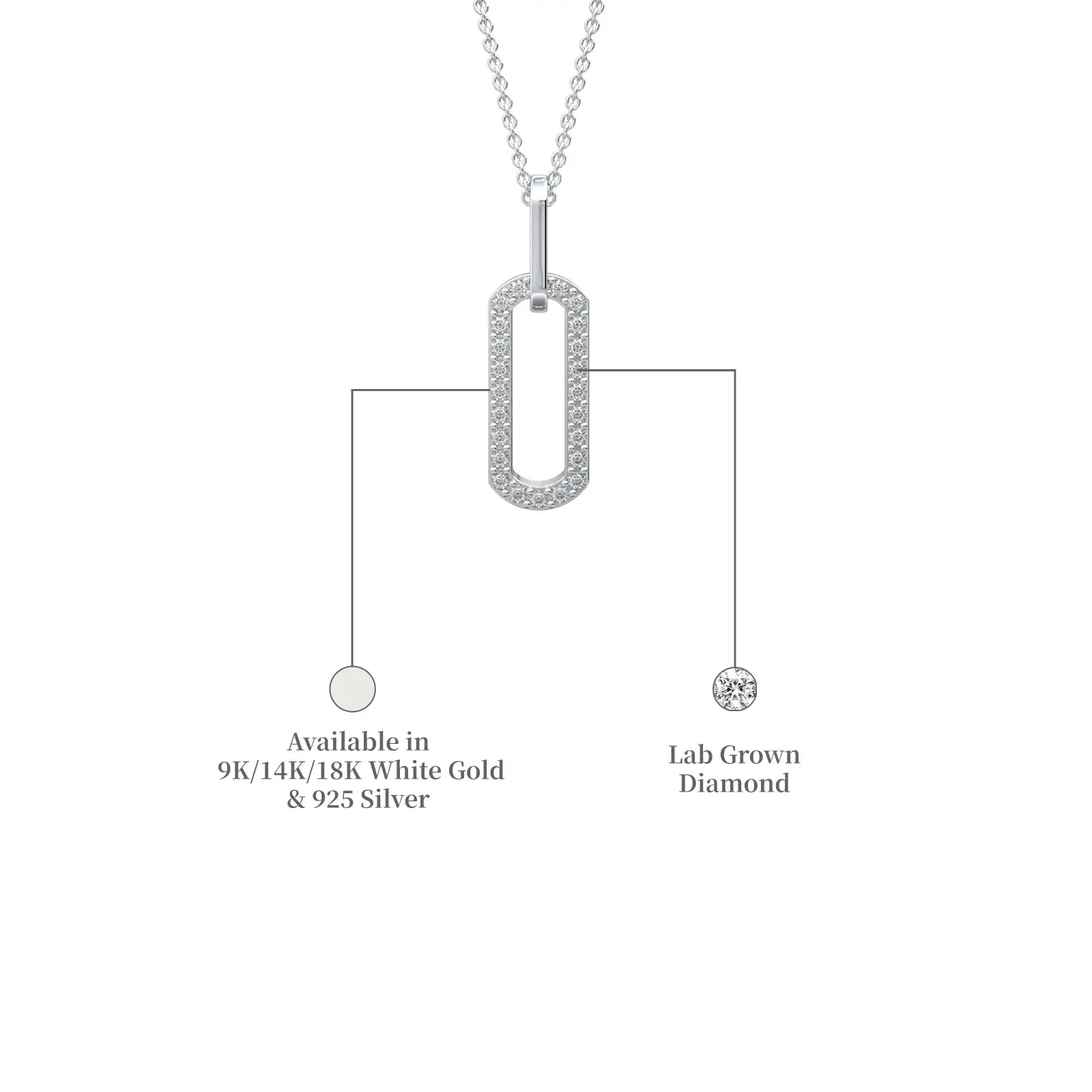 Descriptive image of trendy paper clip diamond pendant 