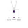 White gold descriptive image of february birthstone pear-shaped amethyst and diamond pendant