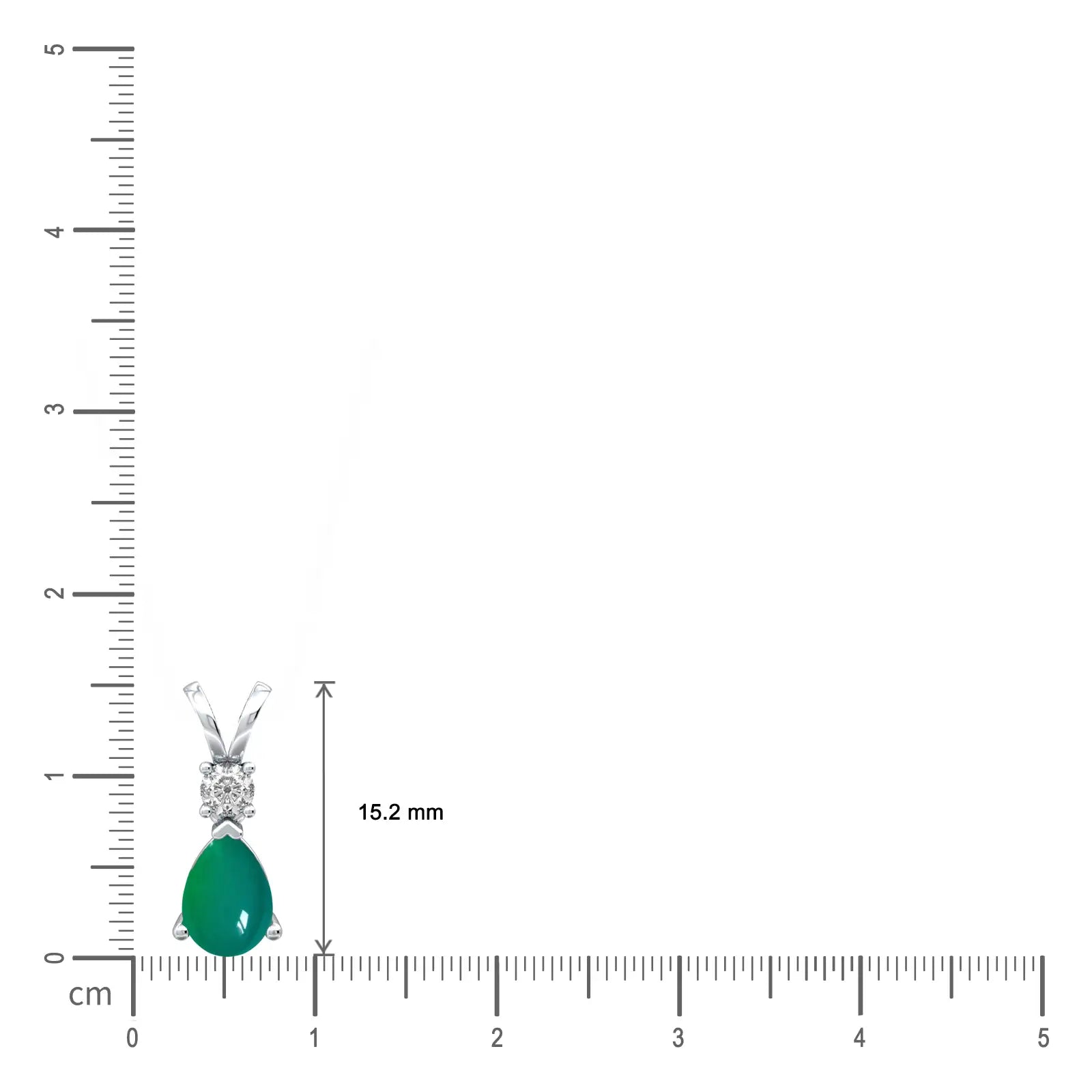 White gold scale image of may birthstone pear shaped green agate and diamond pendant