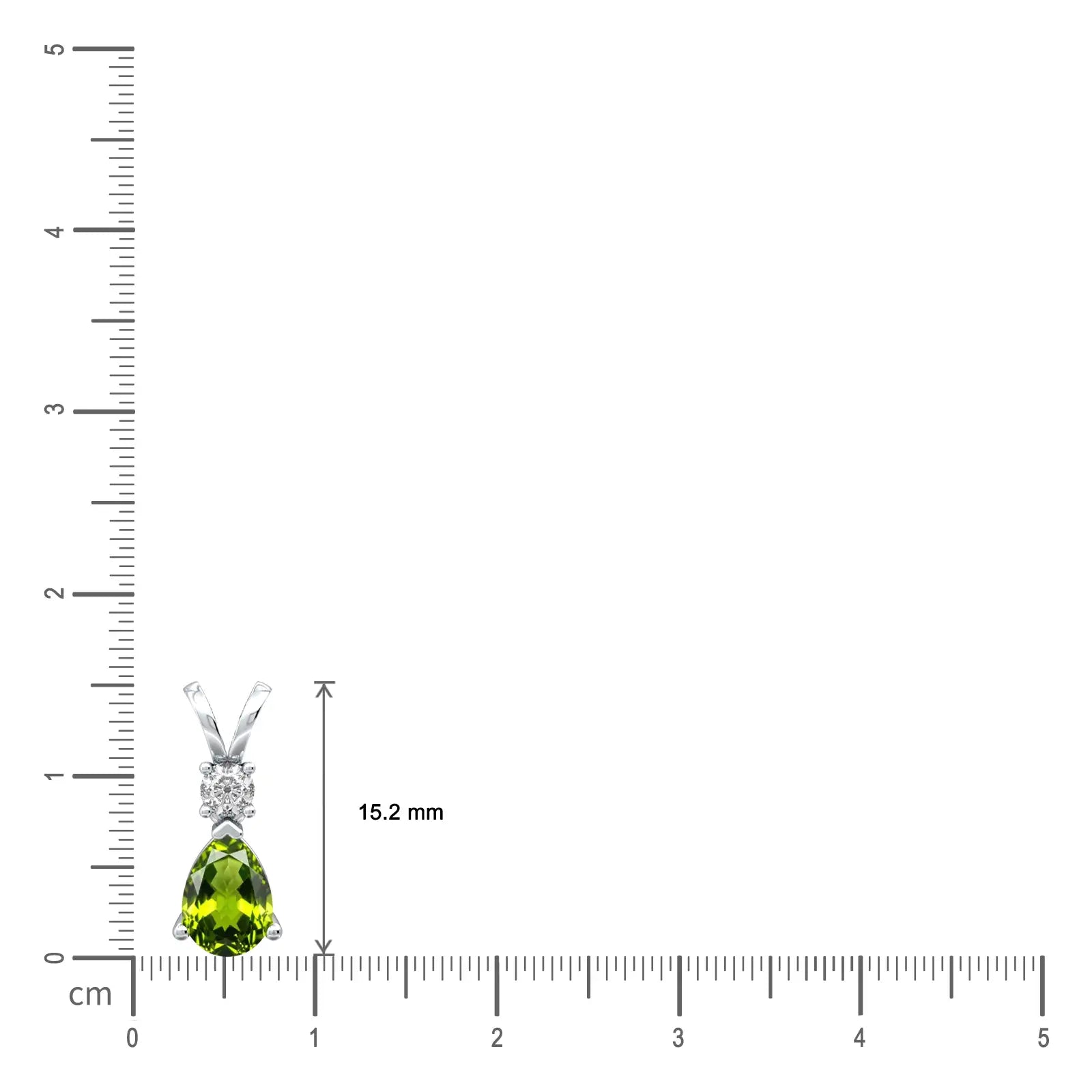 White gold scale image of august birthstone pear-shaped peridot and diamond pendant