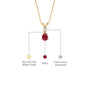 Yellow gold descriptive image of july birthstone pear-shaped opaque ruby and diamond pendant