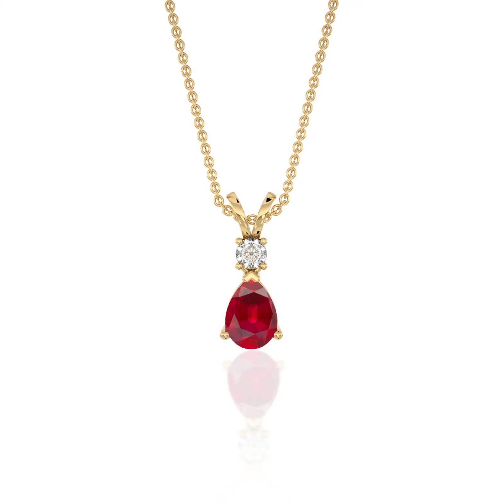 July birthstone pear-shaped opaque ruby and diamond pendant wear your strength