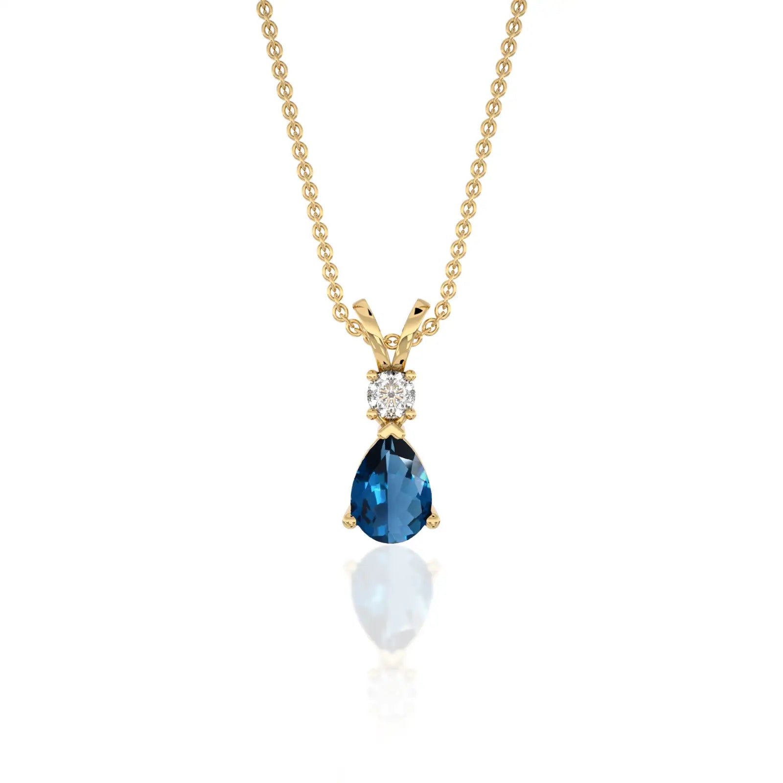 The modern classic september birthstone pear-shaped london blue topaz and diamond pendant