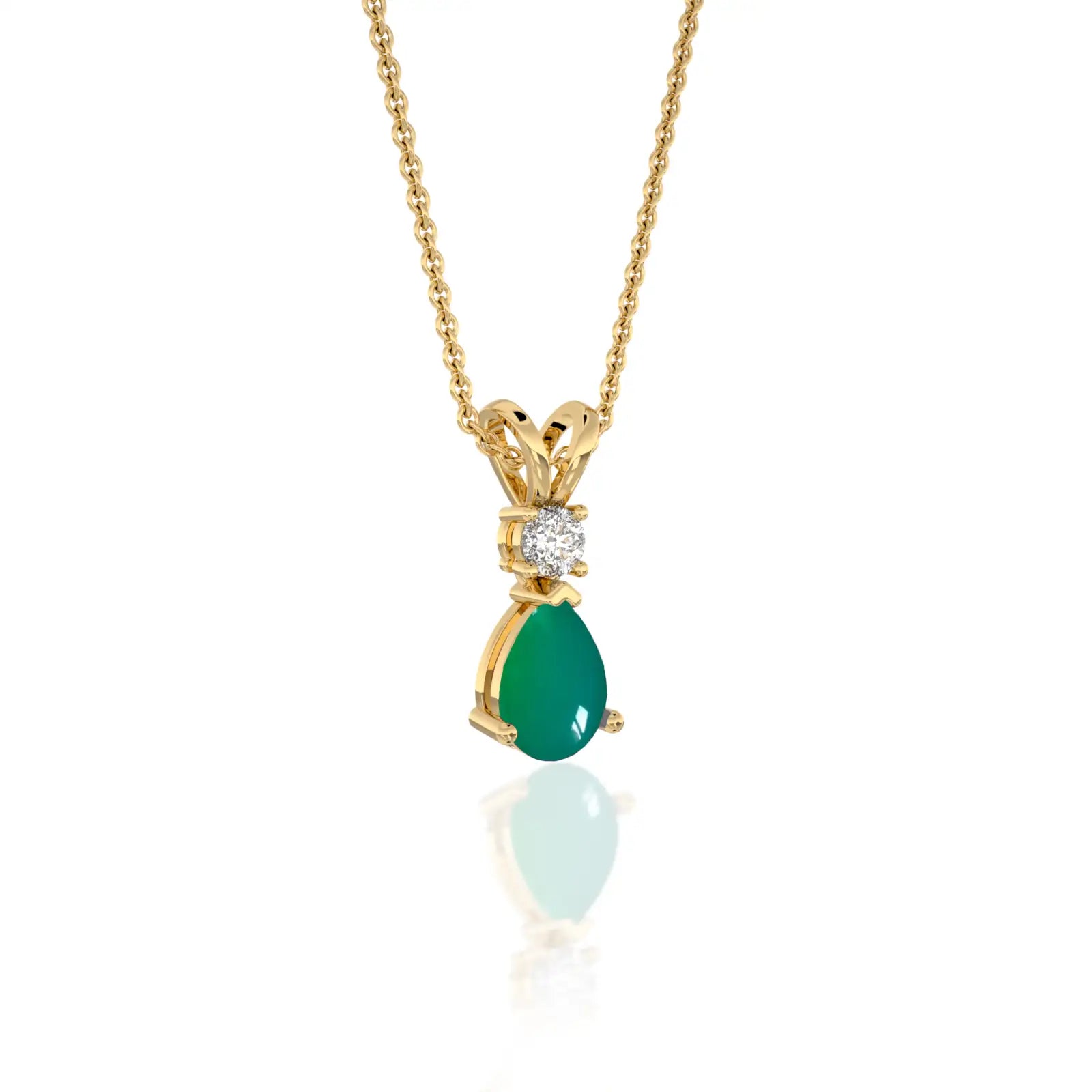 Fancy may birthstone pear shaped green agate and diamond pendant