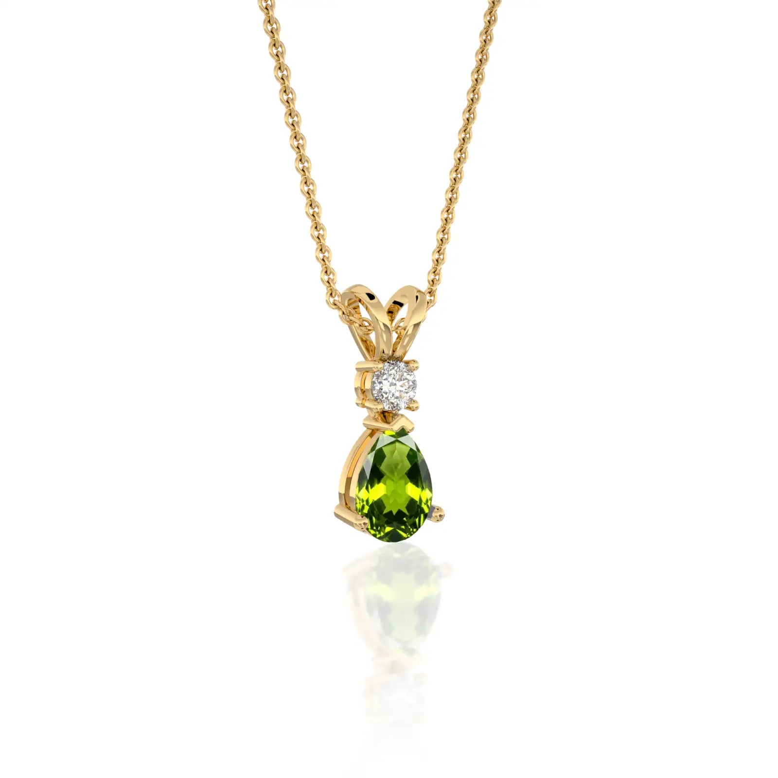 August birthstone pear-shaped peridot and diamond pendant crafted with care