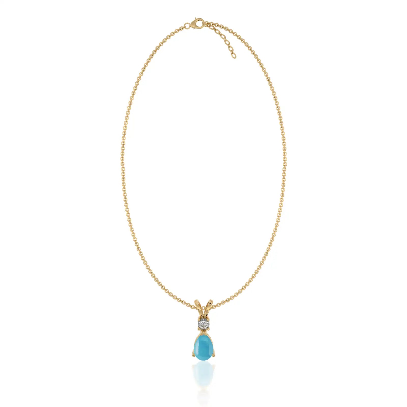 Yellow gold fortune march birthstone pear shaped swiss blue topaz and diamond pendant 