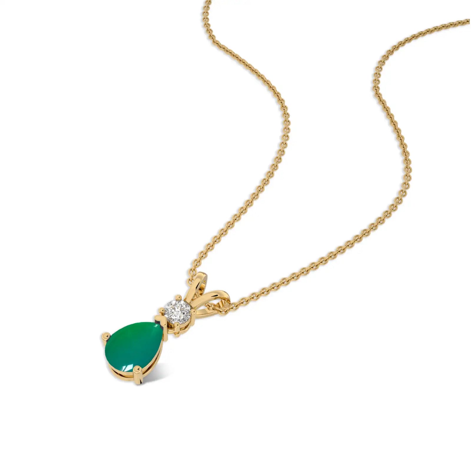 May birthstone pear shaped green agate and diamond pendant for office wear