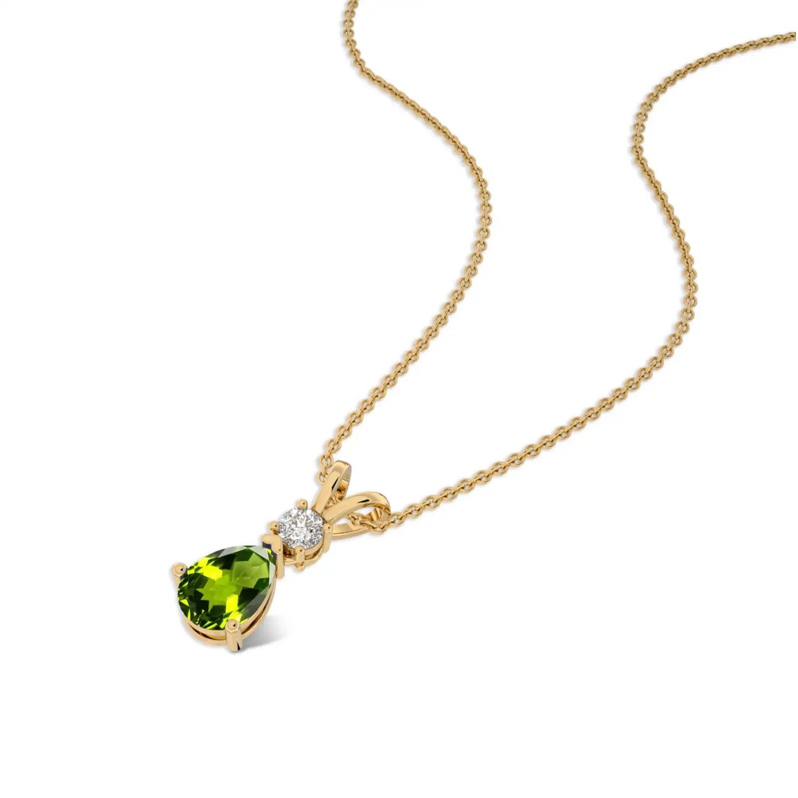 August birthstone pear-shaped peridot and diamond pendant embody your essence