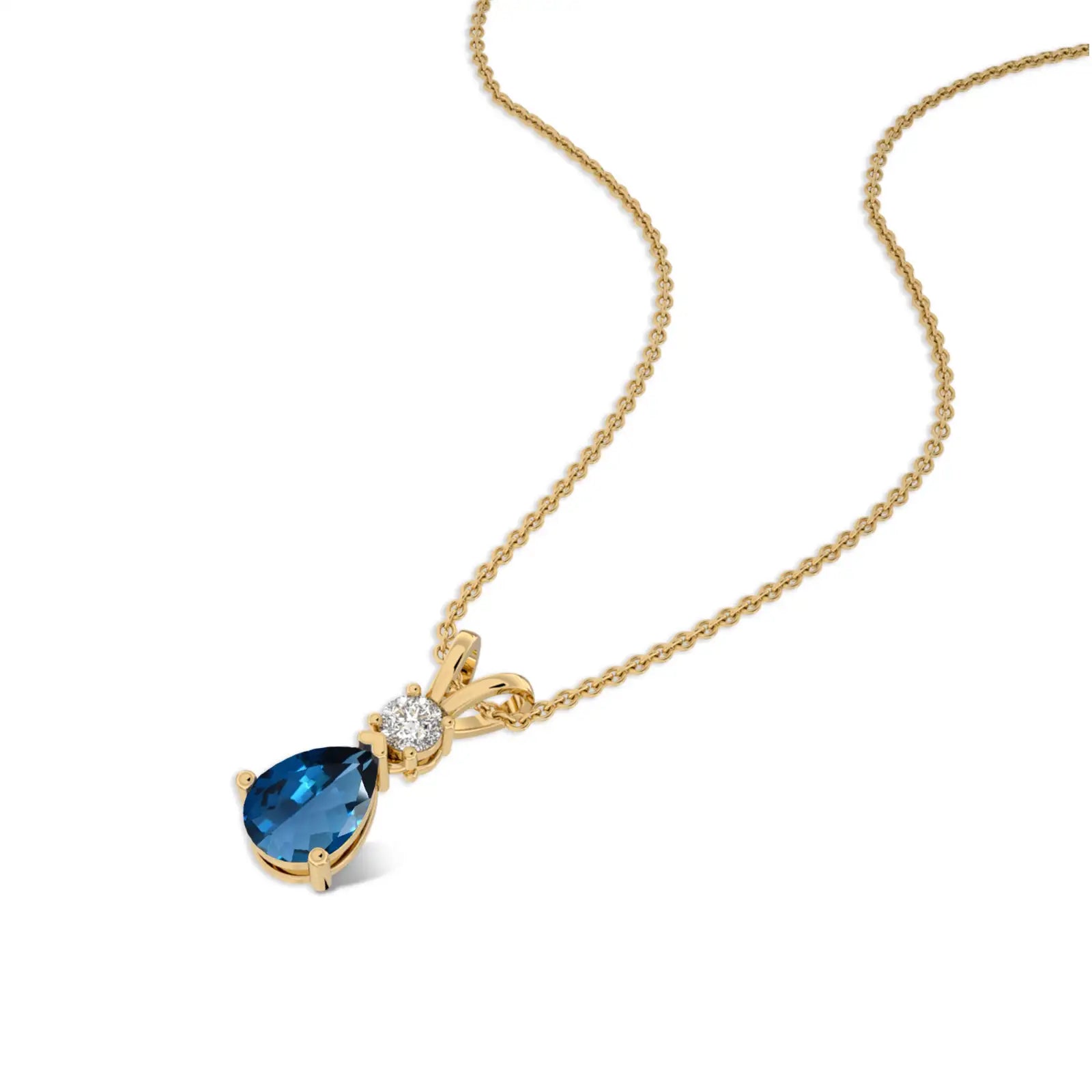 The sophisticated september birthstone pear-shaped london blue topaz and diamond pendant