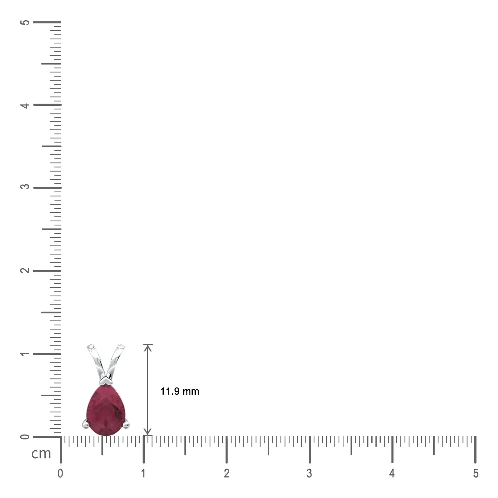 January birthstone garnet drop pendant size reference — 11.9mm pendant length shown against cm ruler