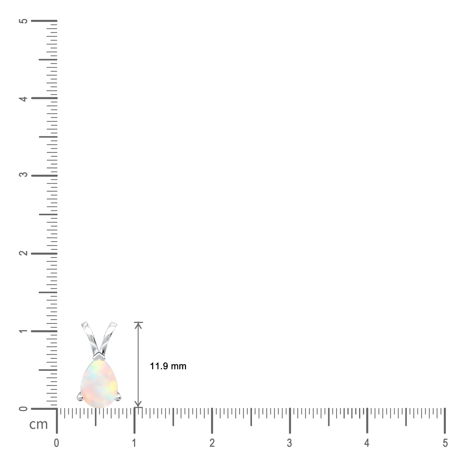 October Birthstone Classic Opal Drop Pendant on a ruler for measurement