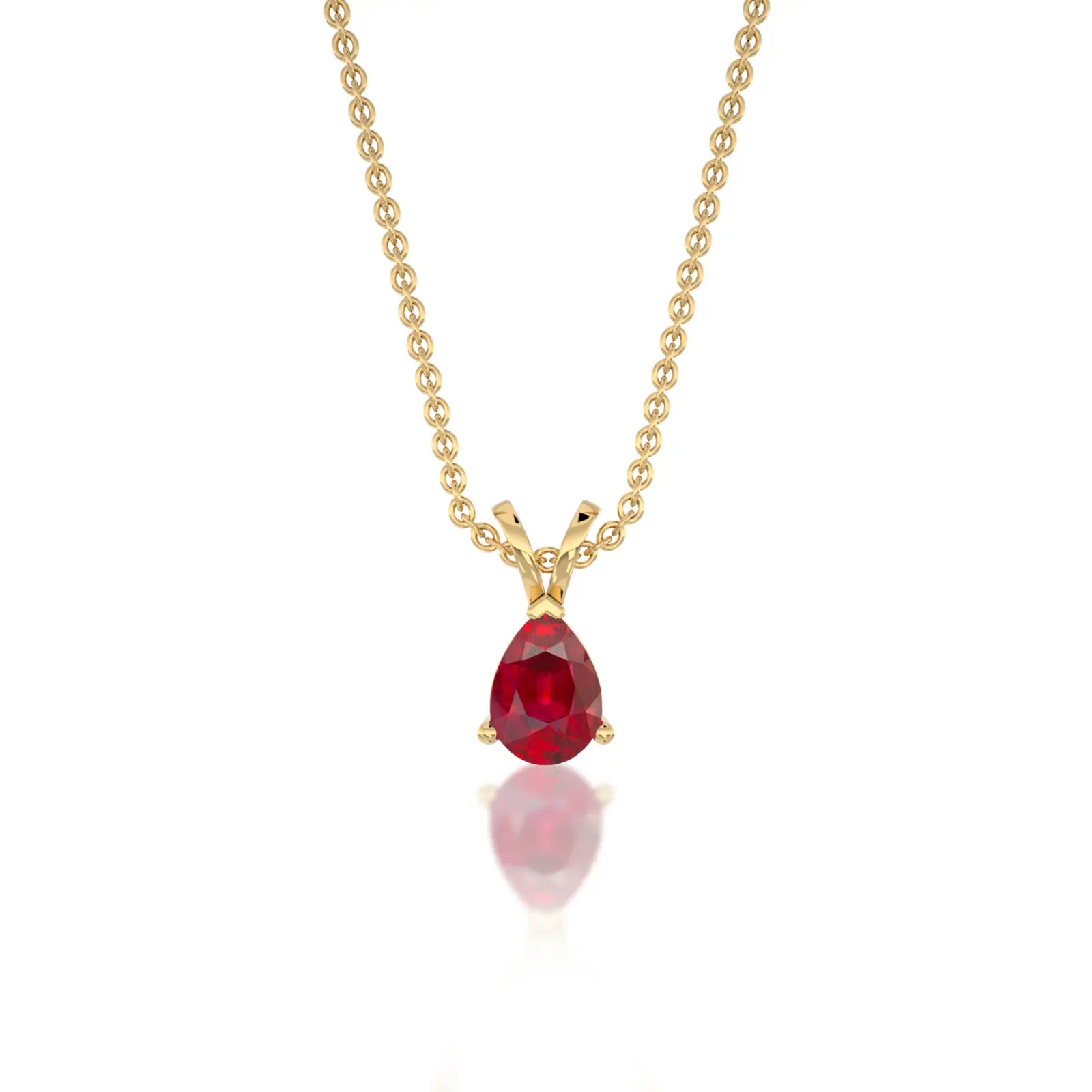 Yellow gold trendy july birthstone classic opaque ruby drop pendant for women