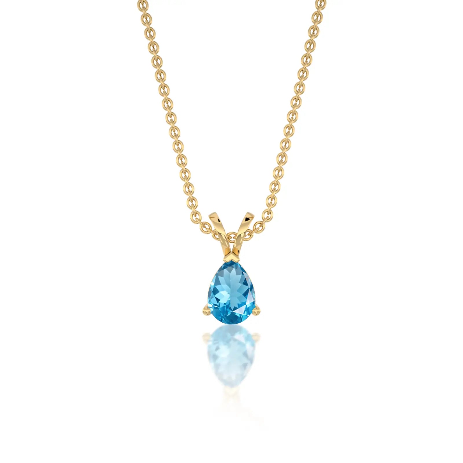 Yellow gold march birthstone classic swiss blue topaz drop pendant