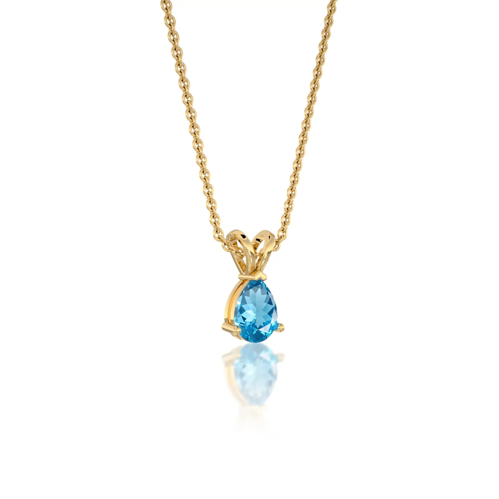 Trendy yellow gold march birthstone classic swiss blue topaz drop pendant