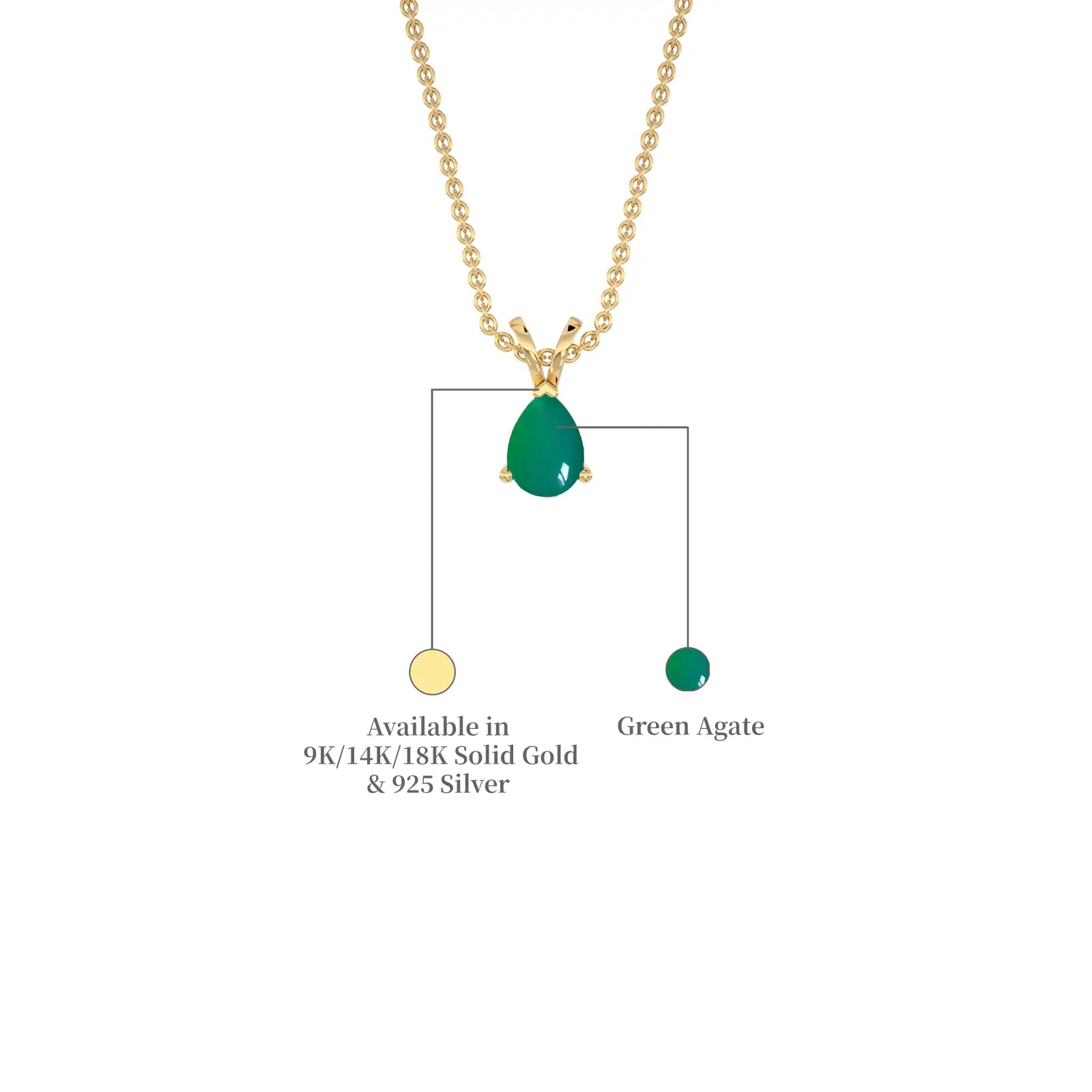 May Birthstone Classic Green Agate Drop Pendant