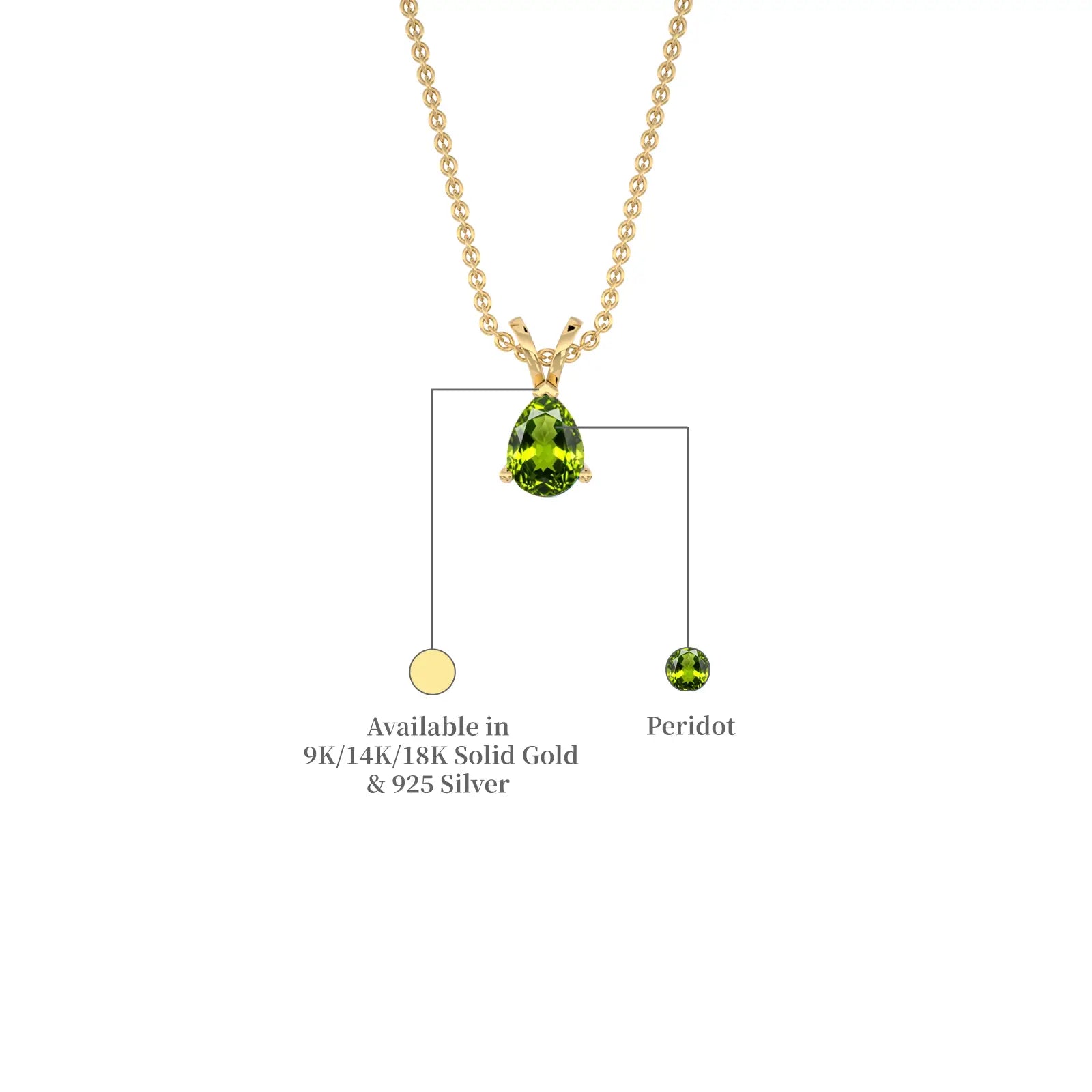 August birthstone classic peridot drop pendant details by Fortune Jewellery